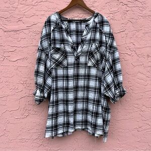 Free People Intimately Shirt Plaid Black White Oversized Size Large